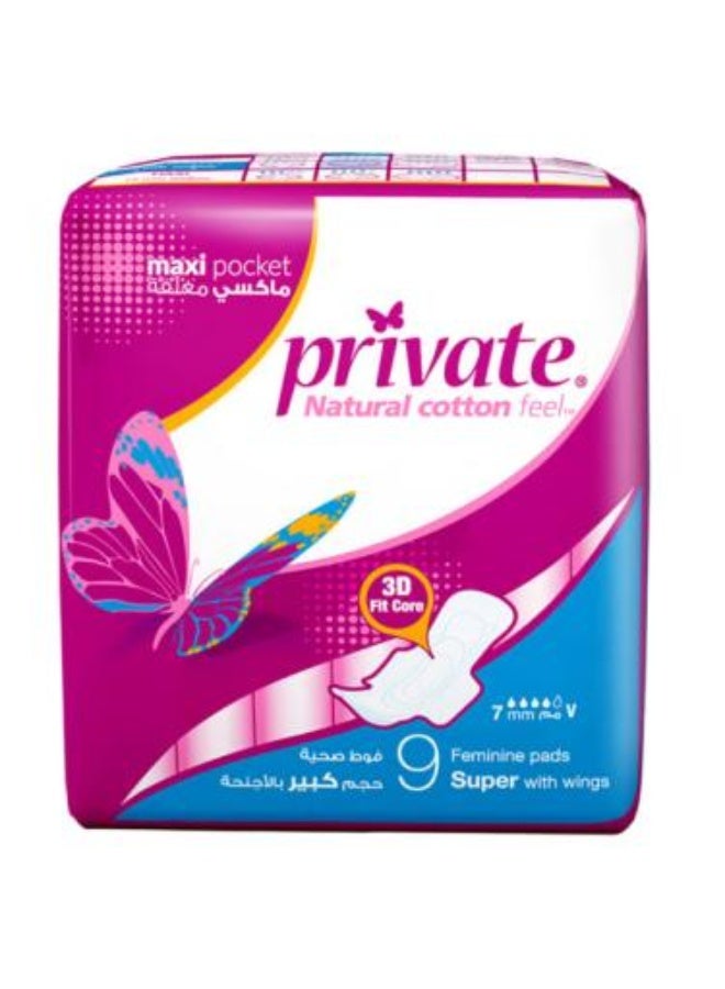 Maxi Folded Large Sanitary Pads with Wings, 9 Pieces